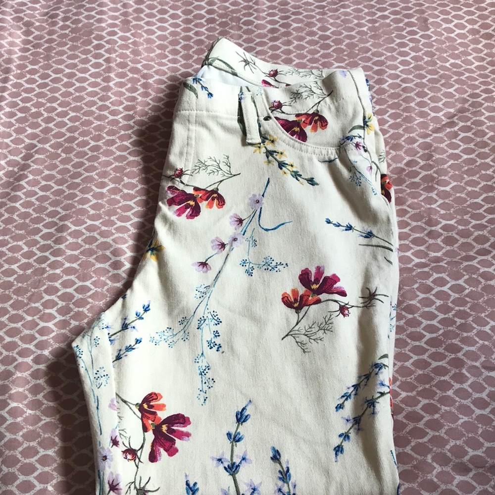 Ankle length stretch floral jeggings, womens M (8-10)